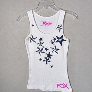 Vintage Y2K Fox Racing Ribbed Tank Top Star Graphic Moto Baby Tee 2004 Large